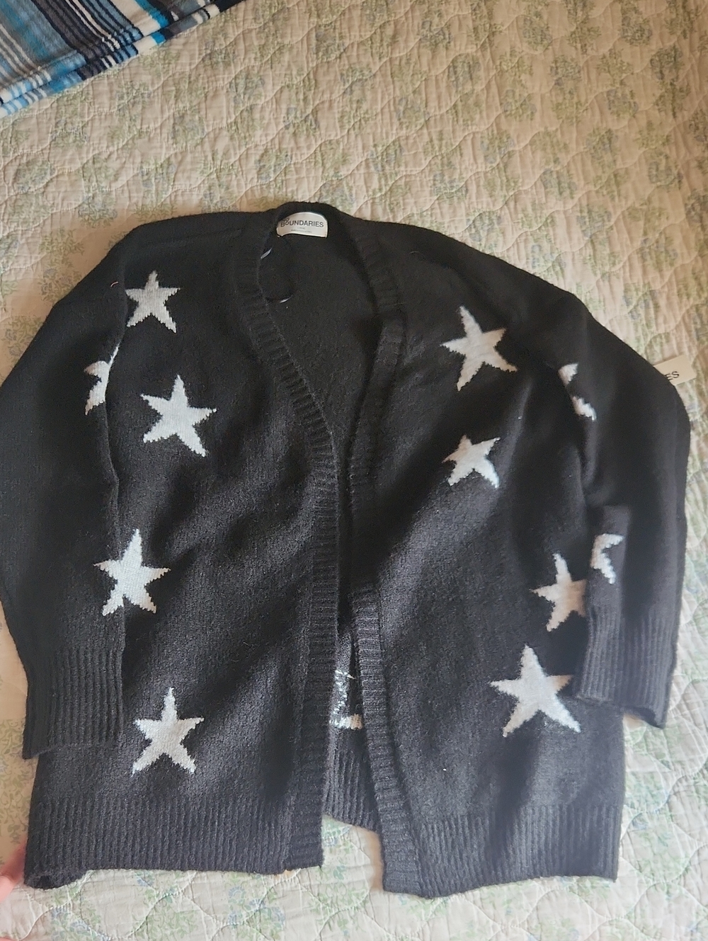 No Boundaries Black Cardigan Sweater with White Star Motif